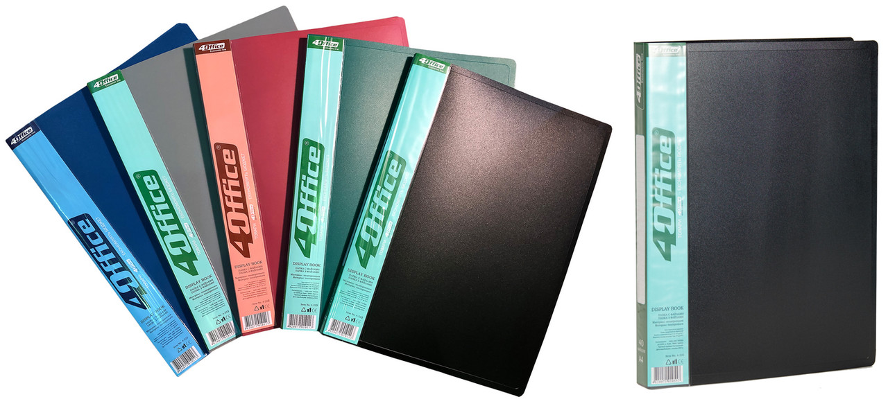 Папка з файлами 4OFFICE (4-225), PP, А4, різнобарвна, 600/20 мкм, 40 файлів